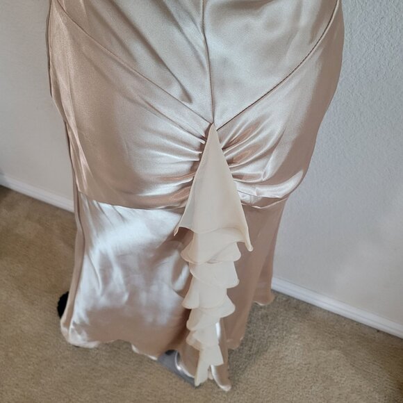 Vintage 90s Y2K Betsy & Adam Dress Size 8 Satin Halter Prom Fishtail Champagne - Picture 4 of 13
